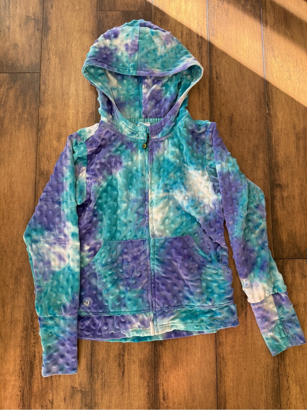 Limeapple Girls' Tie-Dye bubble dot Zip Hoodie - Teal, Purple & White